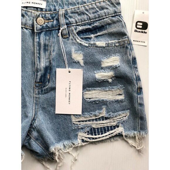 Flying monkey Womens Destruct Denim High Rise Frayed Hem Shorts Size 25, 27 - Picture 11 of 12